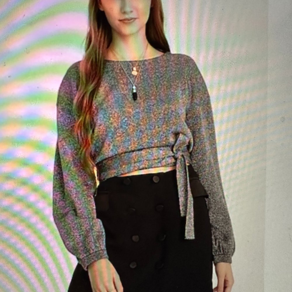 J.Crew Tie-Waist Metallic Crewneck Sweater